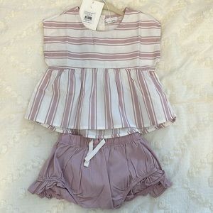 Baby girl dusty rose striped top with ruffled shorts size 24 months (runs small)